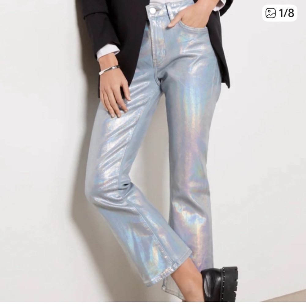 Frame Denim Iridescent Silver Mini Bootcut Jeans